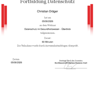 Fortbildungsnachweis - Datenschutz im Gesundheitswesen
