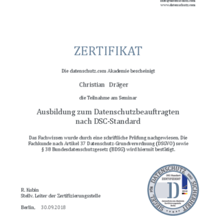 Datenschutzzertifikat - Christian Dräger