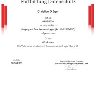 Fortbildungsnachweis - Umgang mit Betroffenenanfragen